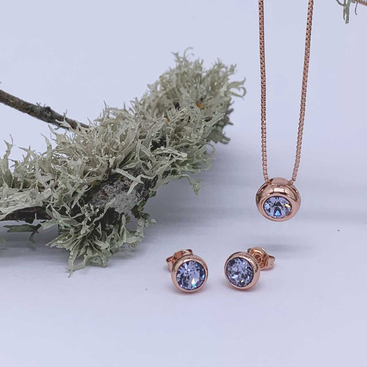 rose gold jewellery set pale blue nz