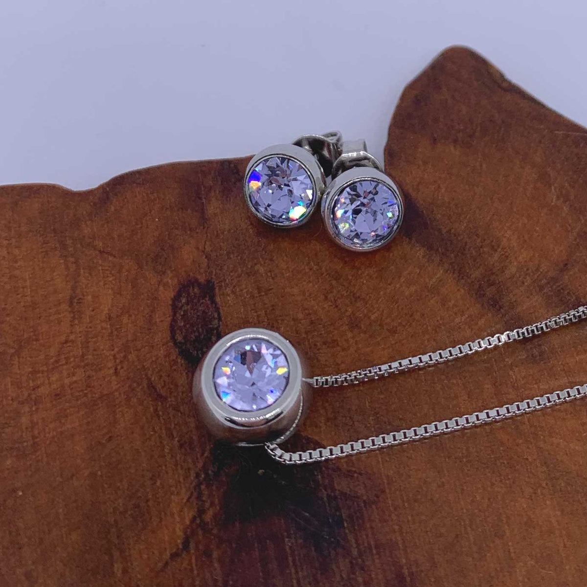 crystal silver matching jewellery set for women