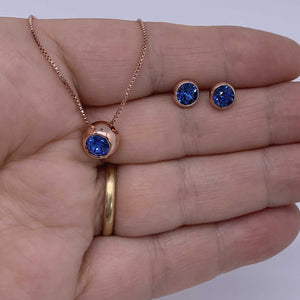 rose gold blue jewellery set hand