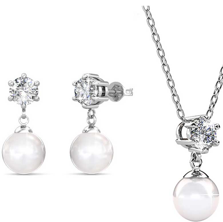 Crystal pearl silver bridal set