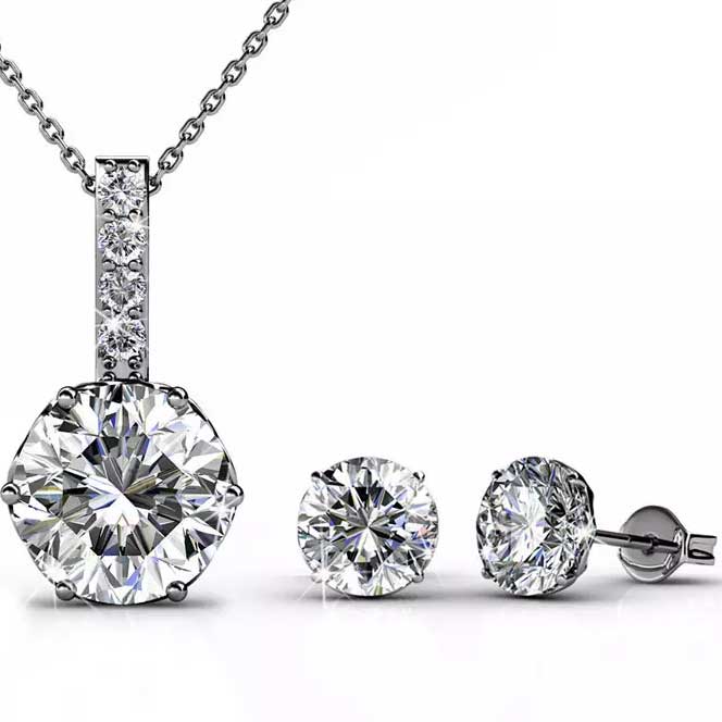 silver jewellery set crystal for women