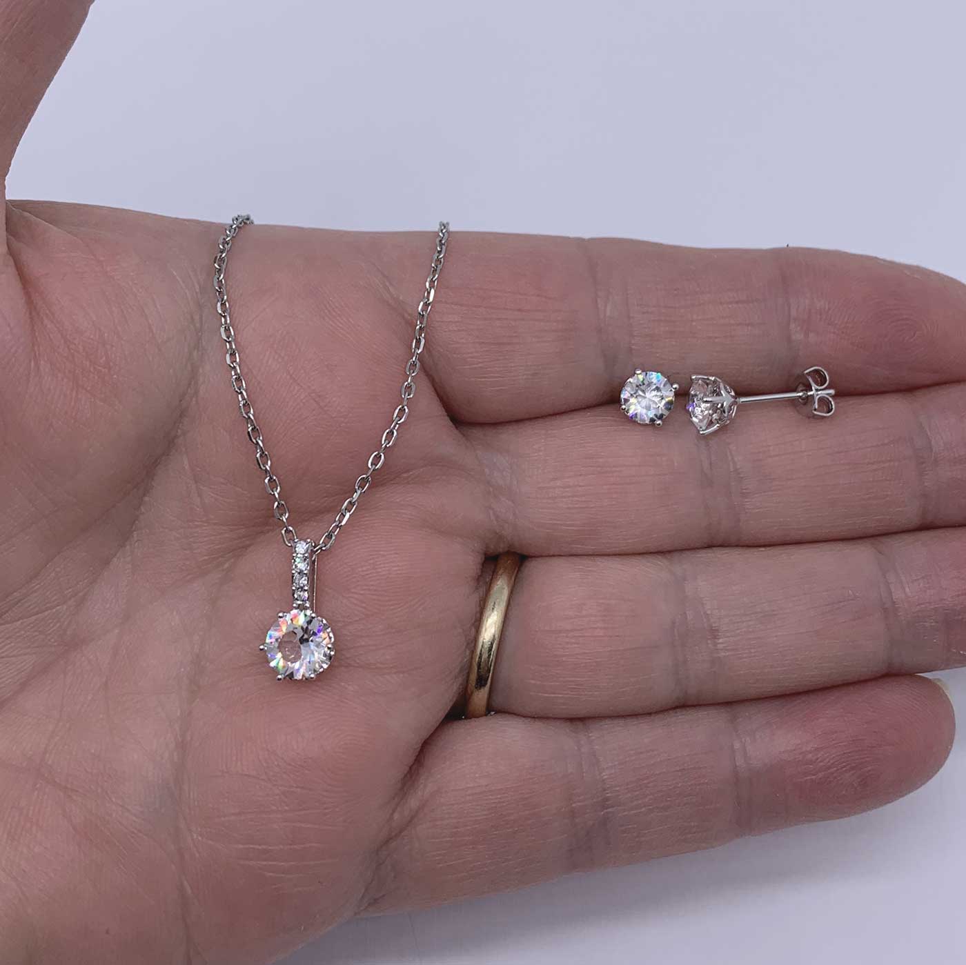 silver jewellery set crystal for women