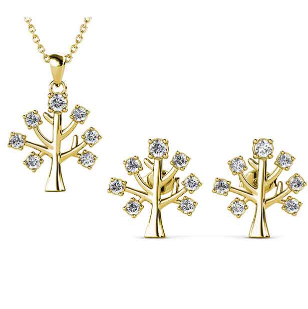 gold crystal tree of life jewellery set