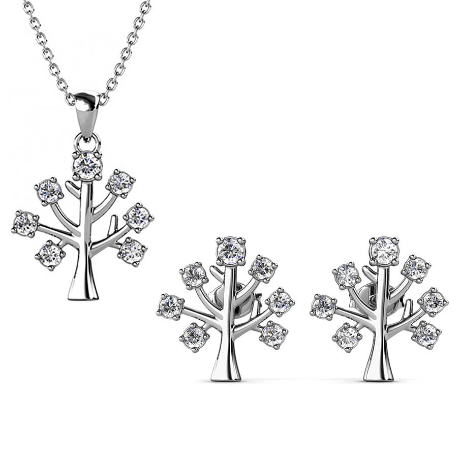 tree of life crystal silver jewellery set