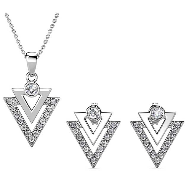 silver jewellery set geometric swarovski