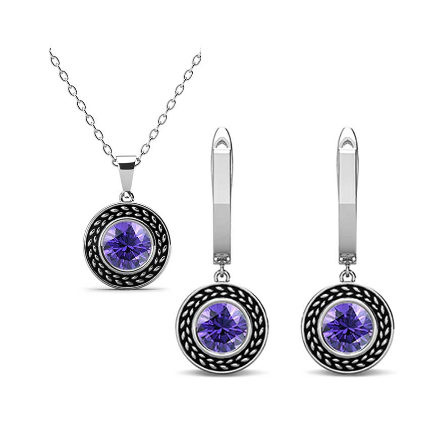 jewellery set silver amethyst swarovski