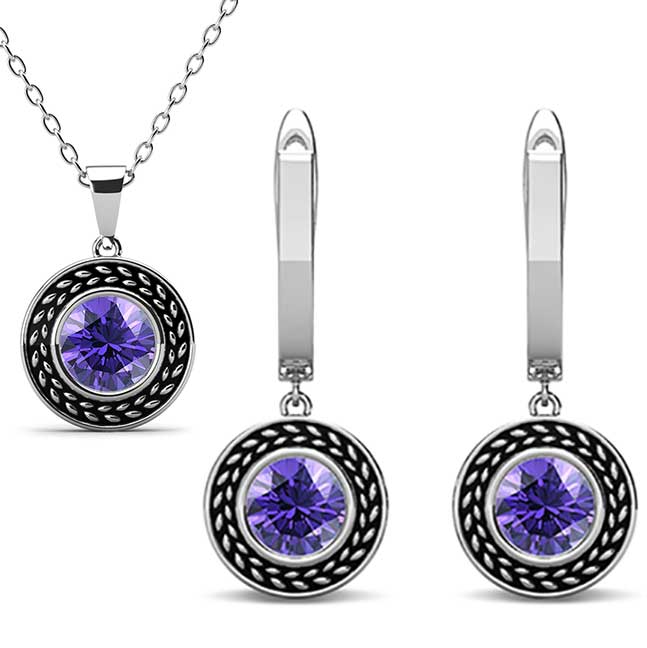 jewellery set silver amethyst swarovski