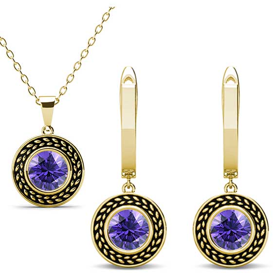 jewellery set gold amethyst swarovski