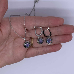 jewellery set silver amethyst swarovski