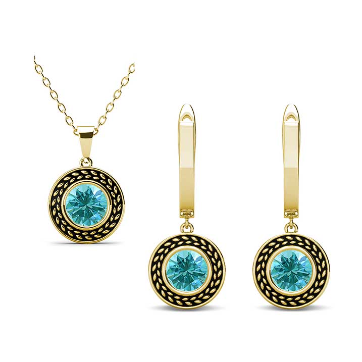 jewellery set gold aqua swarovski
