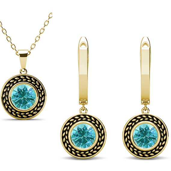 jewellery set gold aqua swarovski