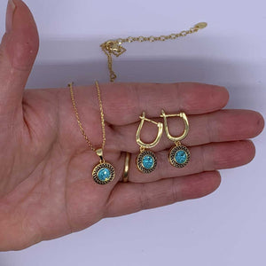 jewellery set gold aqua swarovski
