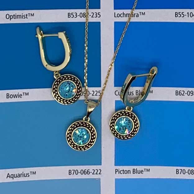 jewellery set gold aqua swarovski
