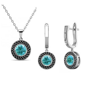jewellery set silver aqua swarovski