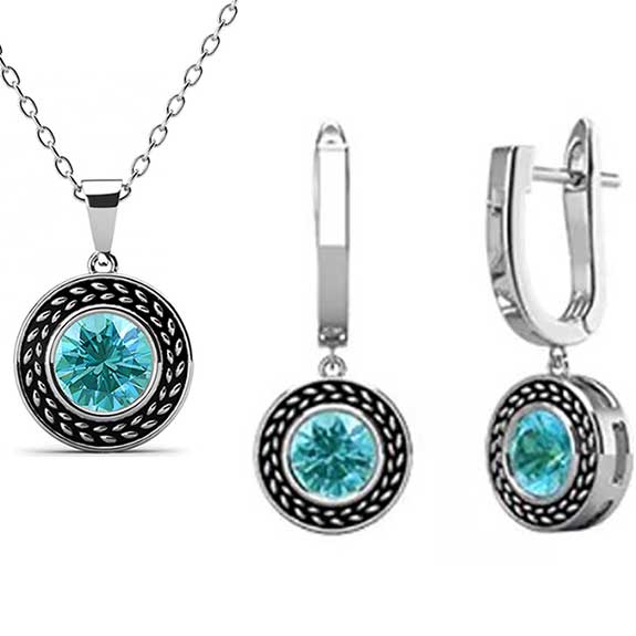 jewellery set silver aqua swarovski