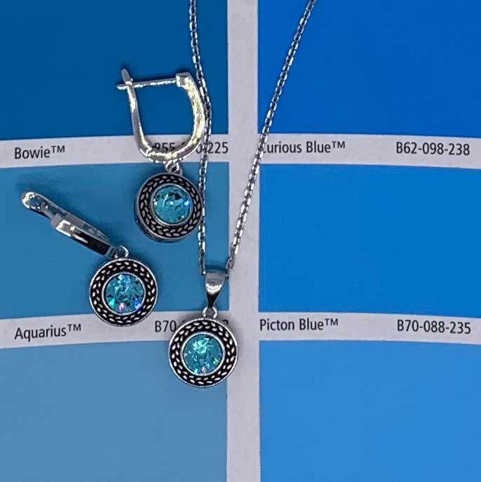 jewellery set silver aqua swarovski