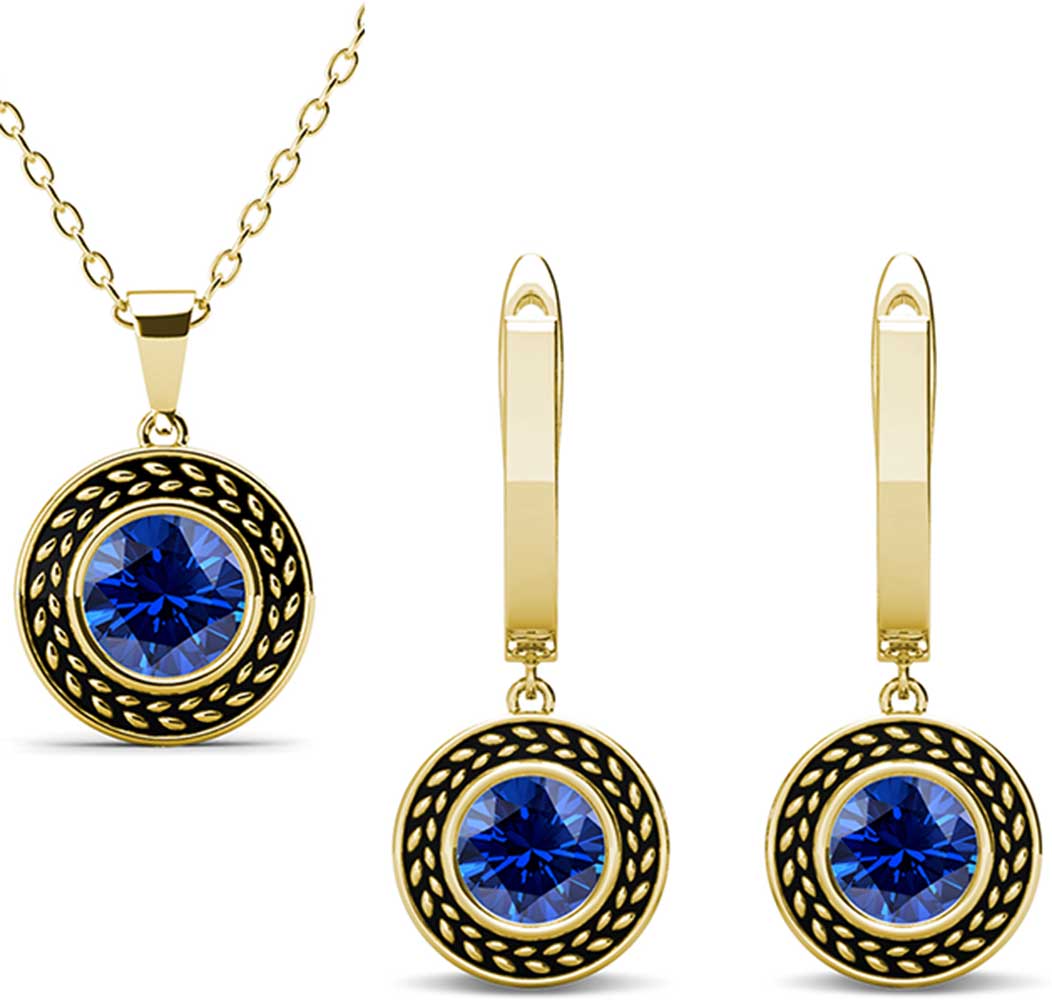 jewellery set gold blue swarovski