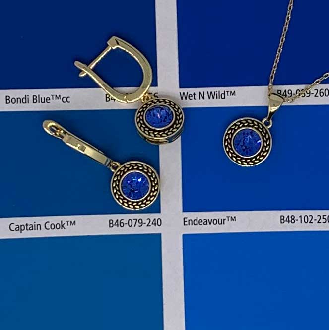 jewellery set gold blue swarovski
