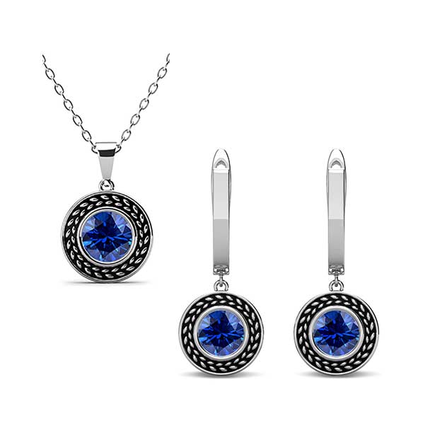 jewellery set silver blue swarovski