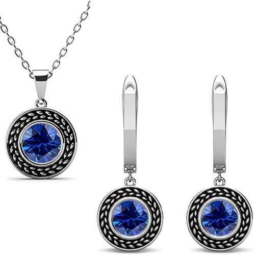 jewellery set silver blue swarovski