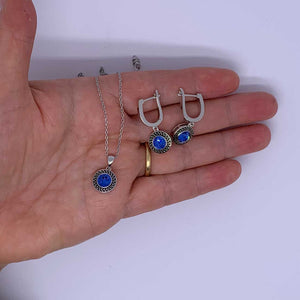 jewellery set silver blue swarovski