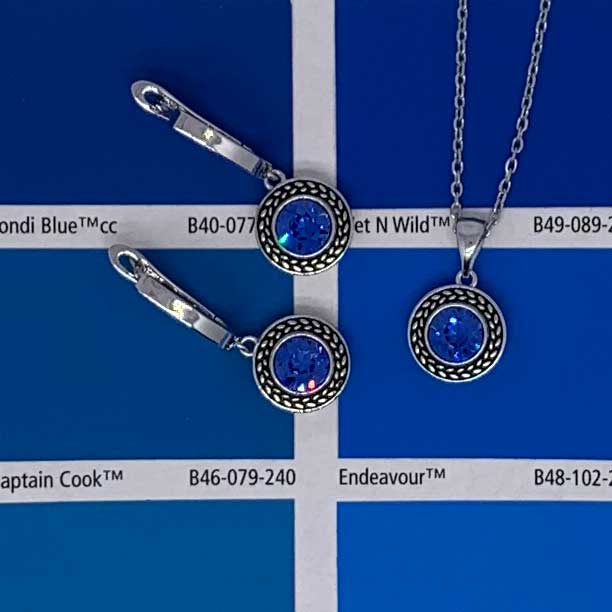 jewellery set silver blue swarovski