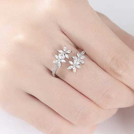 silver adjustable crystal ring