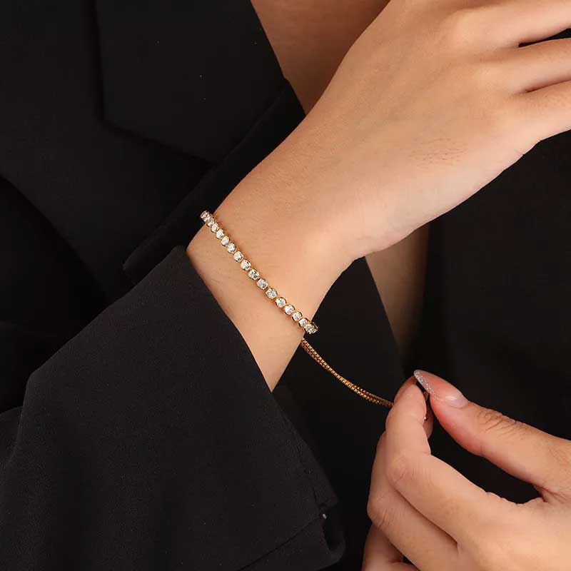 Sterling Silver Gold Plated Cubic Zirconia Adjustable Tennis Bracelet –  Shiels Jewellers