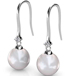 18K White Gold Premium Crystal and Pearl Earrings "Lorraine"
