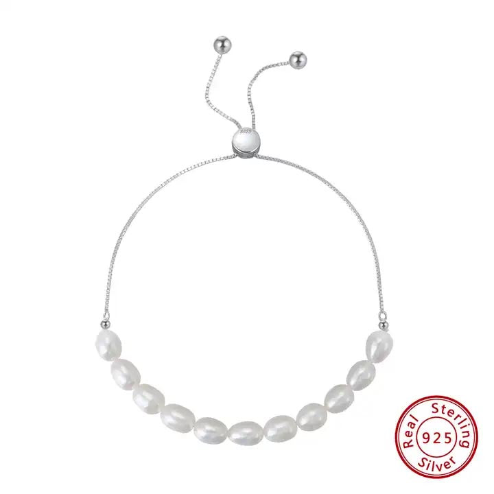 silver pearl adjustable bracelet