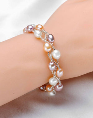 pearl bracelet with magnetic clasp on wrist