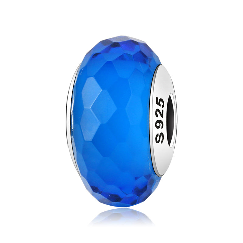 frenelle jewellery Silver Facetted Murano Charm Bead (Blue)