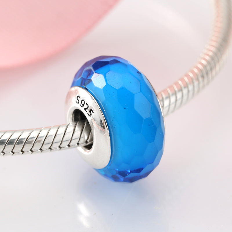 frenelle jewellery Silver Facetted Murano Charm Bead (Blue)