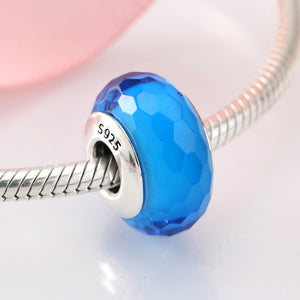 frenelle jewellery Silver Facetted Murano Charm Bead (Blue)