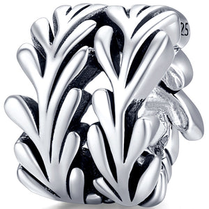 silver leaf foliage charm bead for bracelet