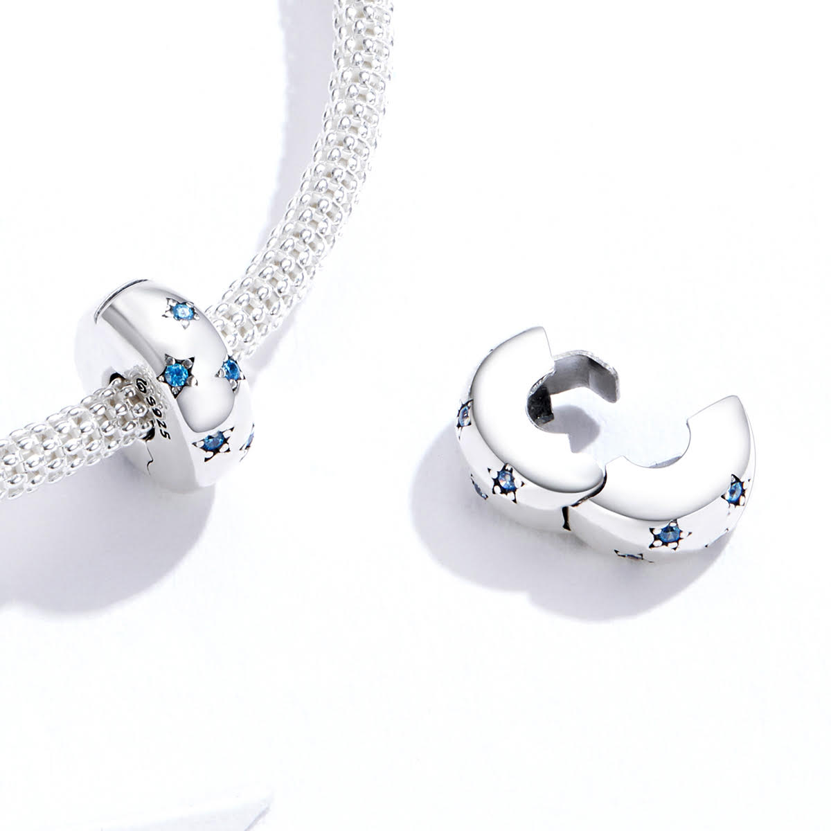 silver charm bead for bracelet blue stars