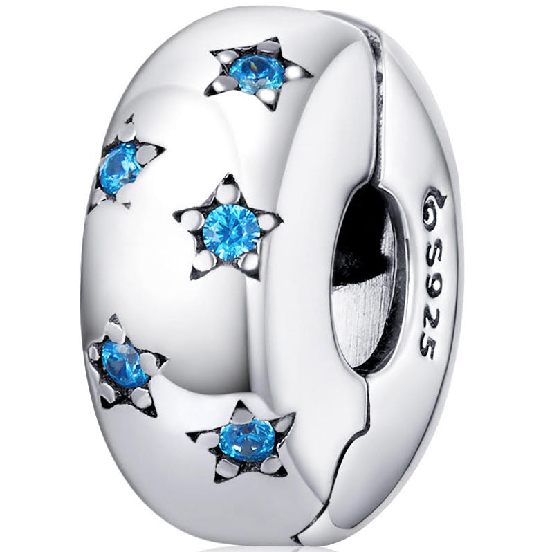 silver charm bead for bracelet blue stars