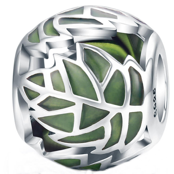 silver charm green leaves pandora