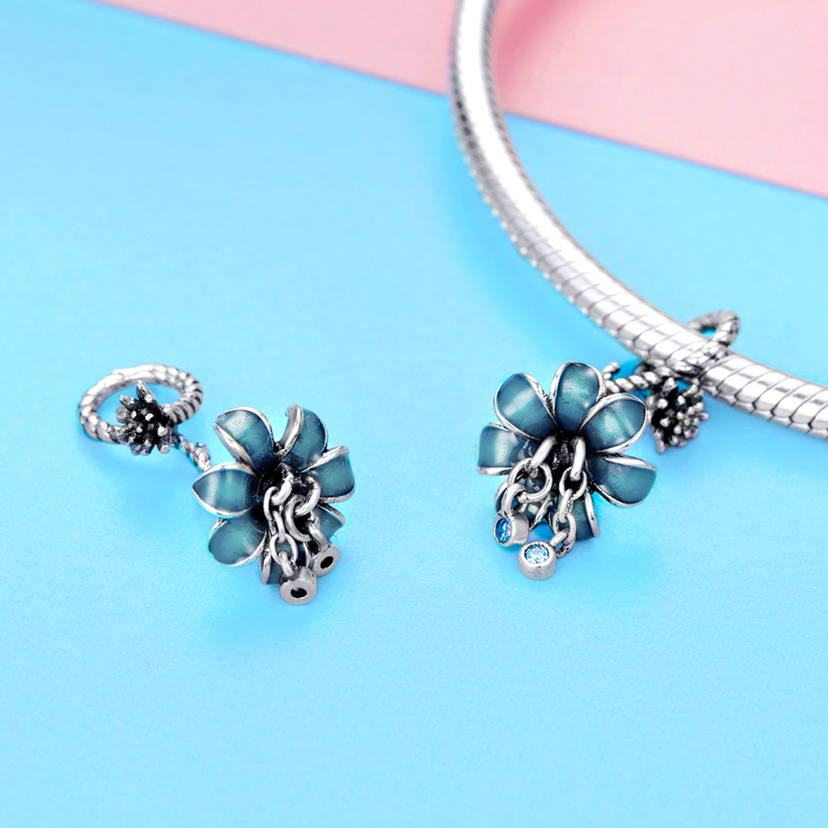 FRENELLE Jewellery | Silver Charm | Blue Flower| Online NZ