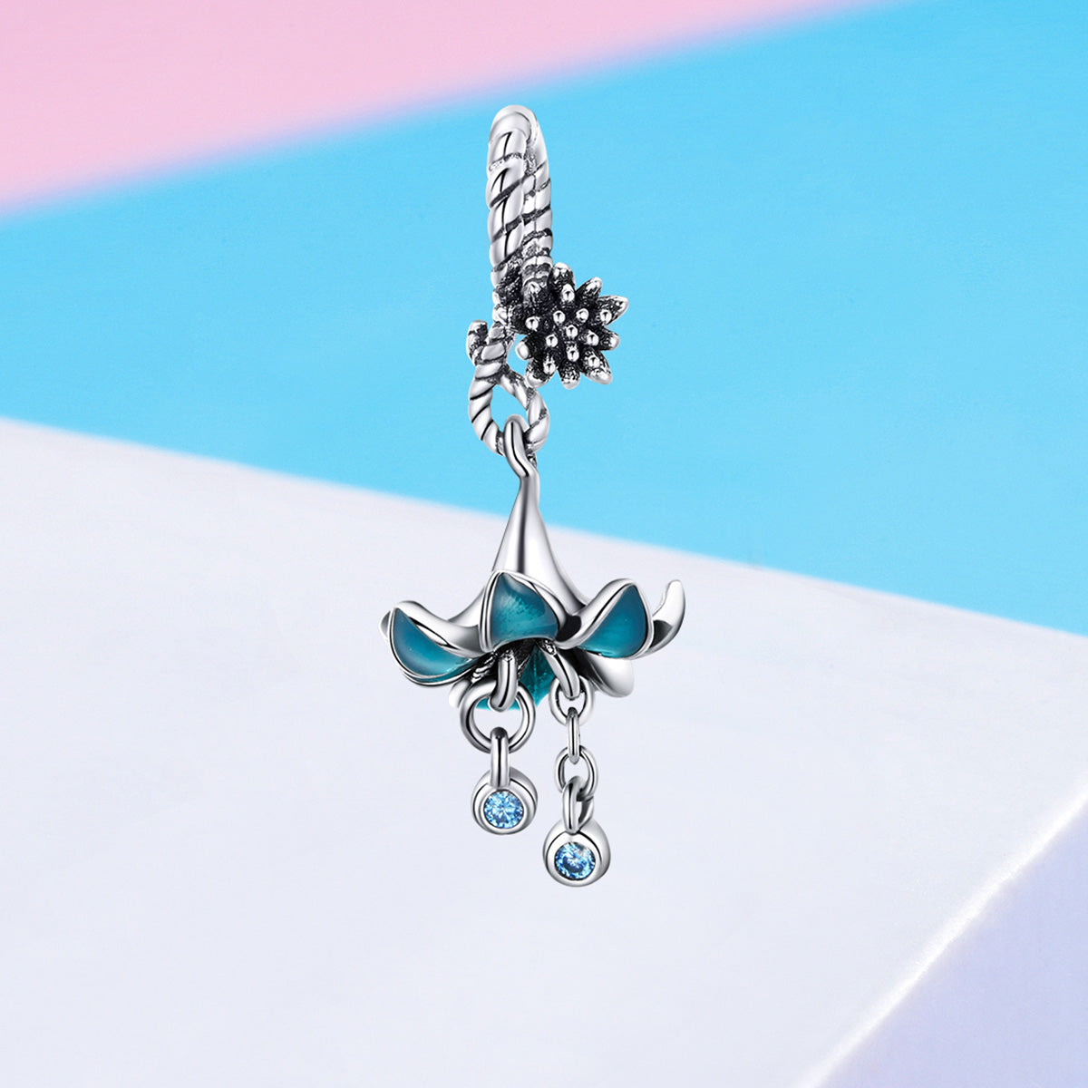 FRENELLE Jewellery Silver Charm Blue Flower Online NZ