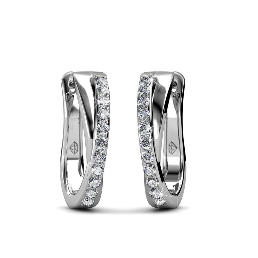 silver huggie premium crystal earrings