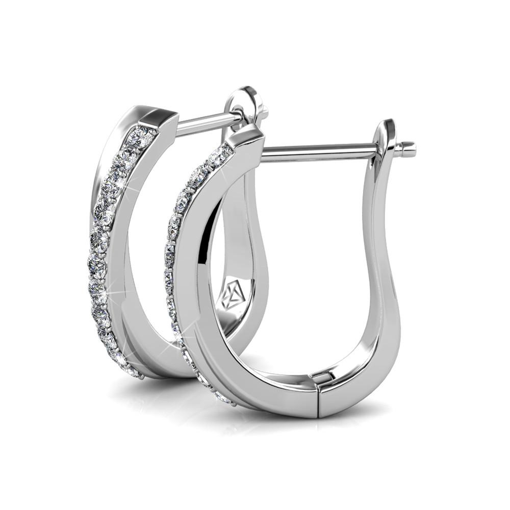 silver huggie premium crystal earrings