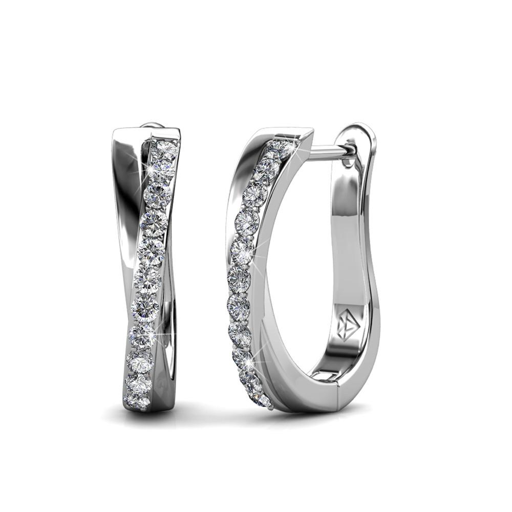 silver huggie premium crystal earrings