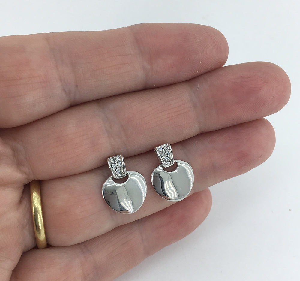 silver heart crystal stud earrings jewellery women