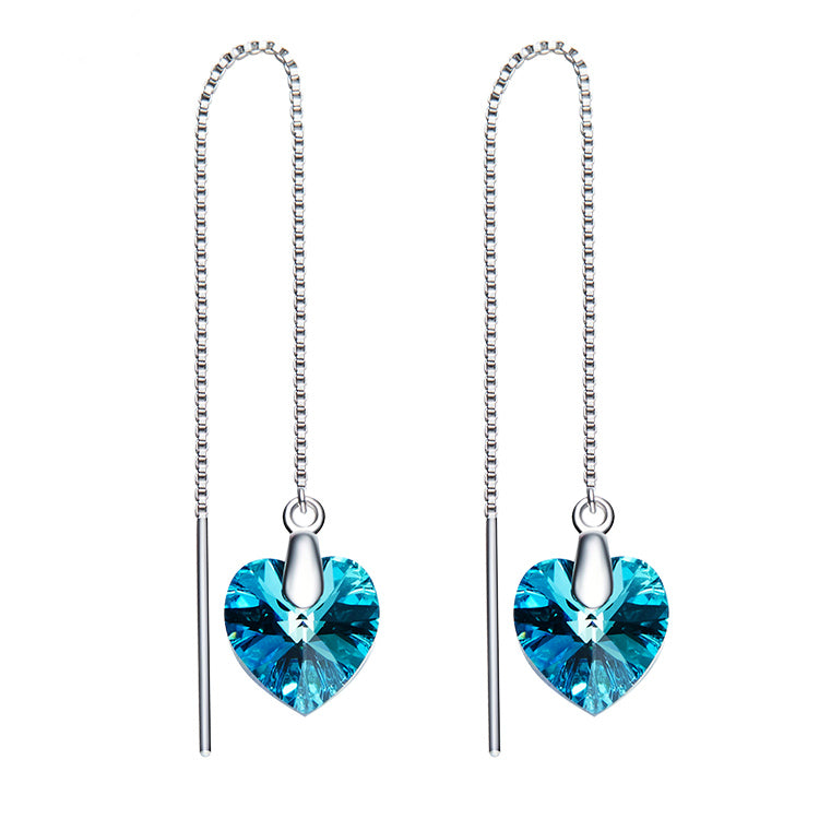 earrings blue heart crystal threader