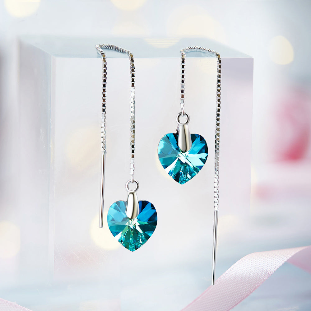 earrings blue heart crystal threader