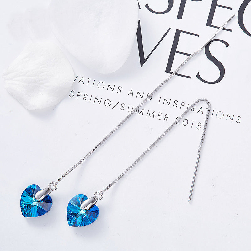 earrings blue heart crystal threader