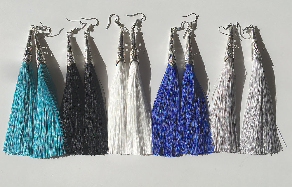 silk tassel earrings silver