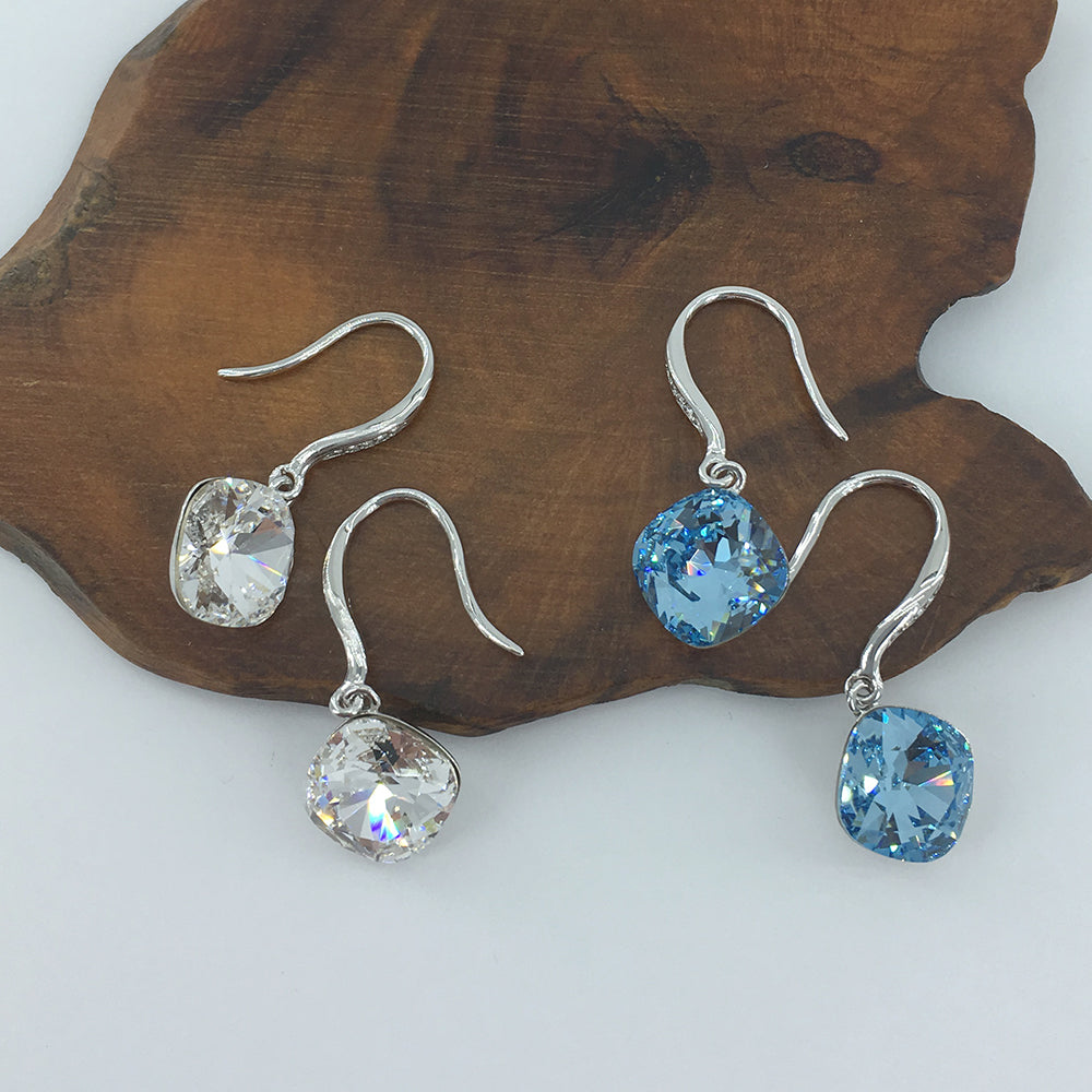 blue crystal earrings silver for women