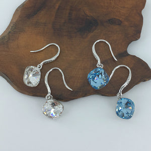 silver crystal drop earrings blue 